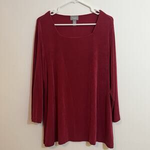 Chicos Travelers 3 Top Red‎ Slinky Square Neck Holiday Travel Non Wrinkle Shirt